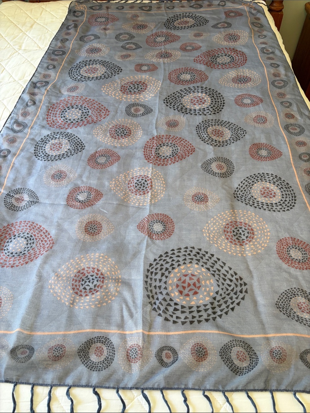 Lightweight Grey Circular Motif Scarf Wrap